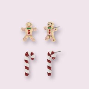 Betsey Johnson Christmas Gingerbread & Candy Cane Stud Earrings